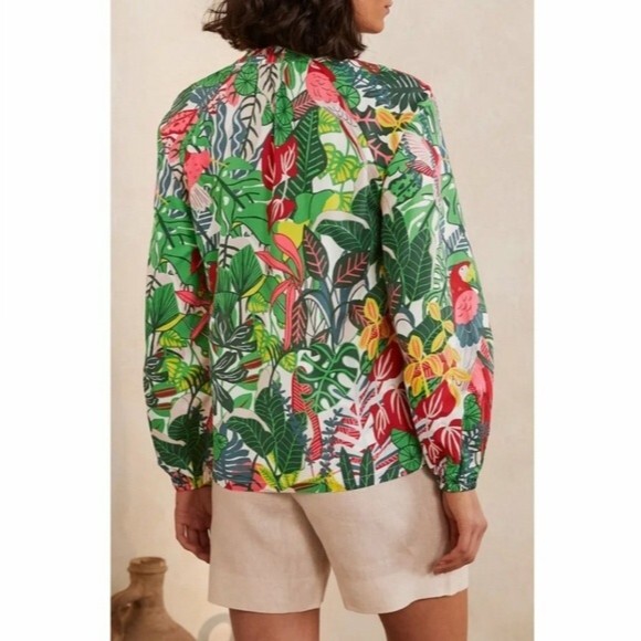 Boden 100% Cotton Heather Palm Leaf Paradise Tropical Jungle Blouse/Top - Picture 2 of 11
